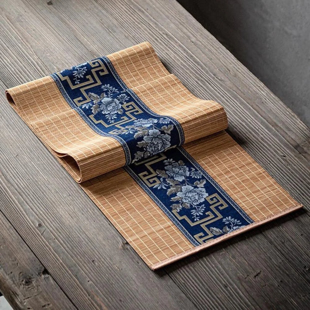 Set de table Bambou naturel motif bleu foncé - Bambou Planète
